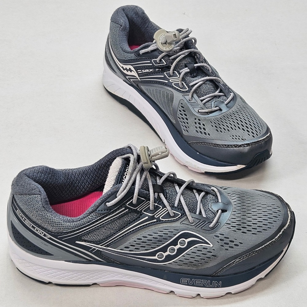 Saucony Echelon 7 Women Running Shoes Gray Pink Everun Comfort Sneakers Size 10